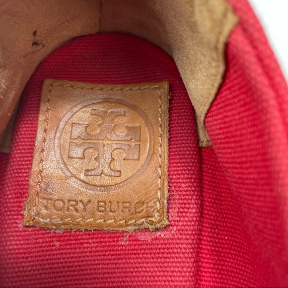 Tory Burch Womens Espadrille Wedge Sandals Filipa 11 B Red Canvas Peep Toe EUC - Picture 6 of 8
